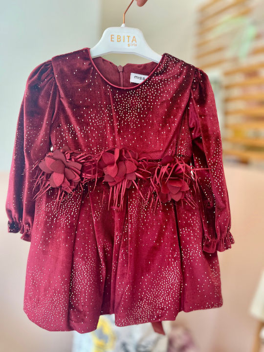 Girls Velvet Dress Burgundy