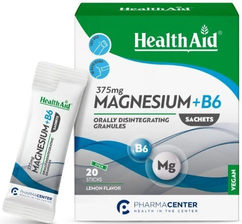 Health Aid Magneziu + B6 375mg 20 Plicuri Lămâie
