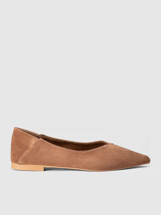 Super Mode Wildleder Damen Ballerinas Spitz zulaufend Braun