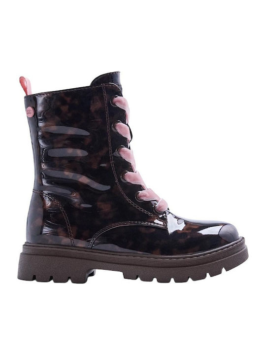 Kinderstiefel aus Lackleder mit Schnürsenkeln Braun