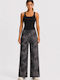 Women's High Rise Fabric Trousers Leopard Black