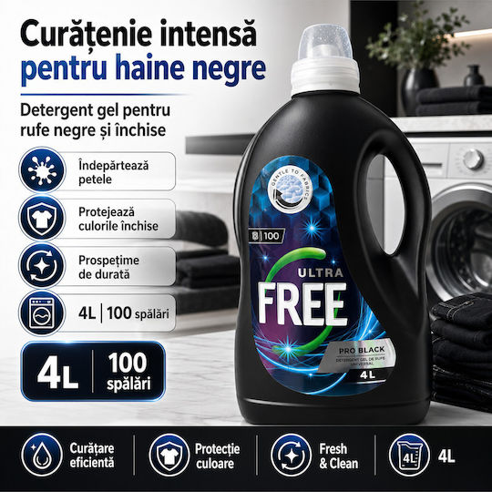 Free Ultra Pro Detergent Lichid Concentrat pentru Rufe Colorate, Negre și Albe 4lt