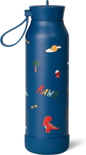 Citron Rostfreier Stahl Kinder Trinkflasche Dinosaurier Thermos mit Stroh Blau 500ml
