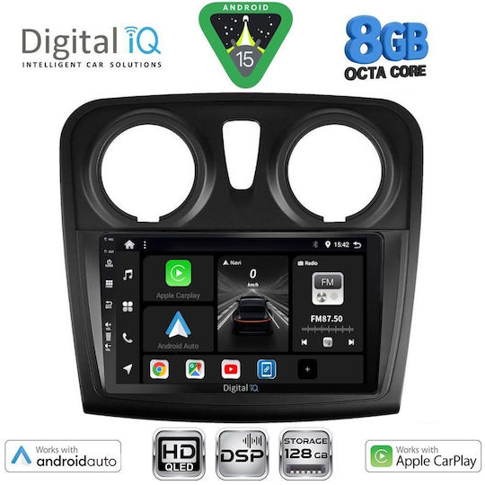 Digital IQ Auto-Audiosystem für Dacia Logan / Sandero 2012-2019 mit Touchscreen 9 Zoll Bluetooth USB WiFi GPS Apple CarPlay Android Auto