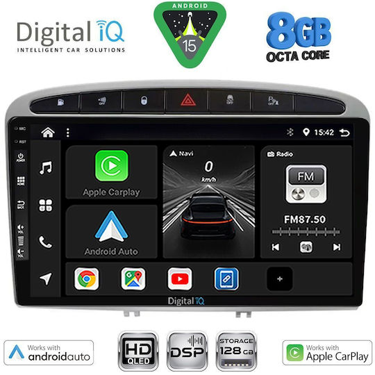 Digital IQ Car Audio System for Peugeot 308 RCZ 2009-2015 Bluetooth USB Wi-Fi GPS Apple CarPlay Android Auto with 9 Inch Touch Screen