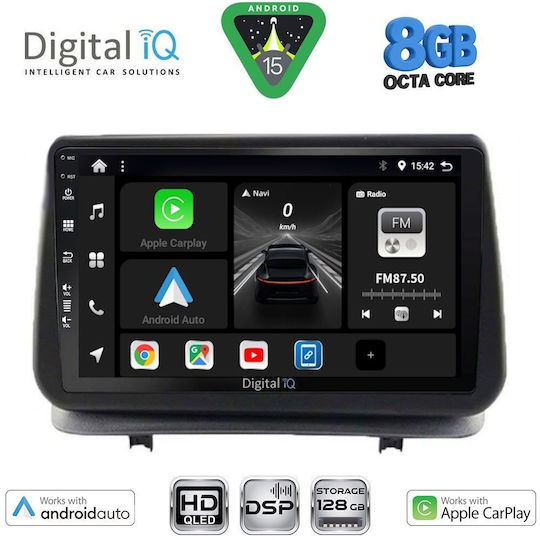 Digital IQ Auto-Audiosystem für Renault Clio 2005-2011 mit Bluetooth USB Eingebautes Wi-Fi GPS Apple CarPlay Android Auto 9 Zoll Touchscreen