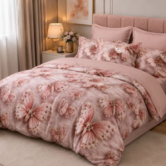Pucioasa Σετ Διπλή 200x230cm Pink Butterflies