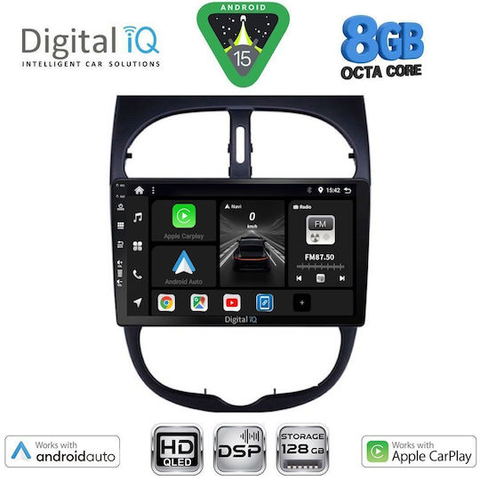 Digital IQ Автомобилна Аудио Система за Peugeot 206 1998-2006 Bluetooth USB Вграден Wi-Fi GPS Apple CarPlay Android Auto с Touch Screen 9"
