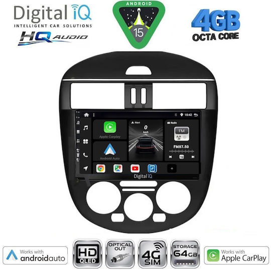 Digital IQ Автомобилна Аудио Система за Nissan Tiida 2013-2023 с A/C (Bluetooth/USB/Вграден Wi-Fi/GPS/Apple CarPlay/Android Auto) с Touch Screen 9"