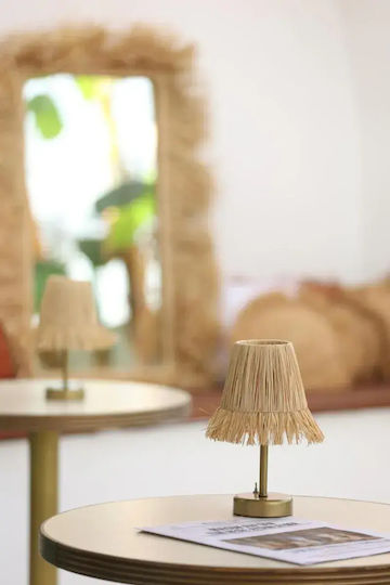 SteweHome Vintage Πορτατίφ LED με Μπεζ Καπέλο και Χρυσή Βάση