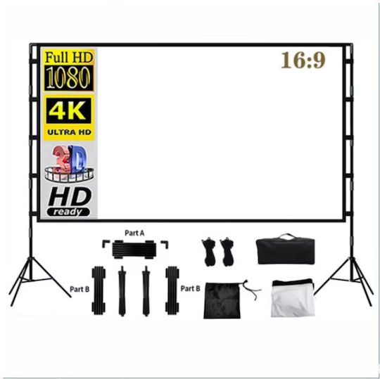 Екран за Проектор 100" 2 Трипода 4k Hd 16:9 Soft White Платно Home Cinema 220x142cm