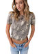 Damen Crop Top Kurzärmelig Tierdruck Beiges