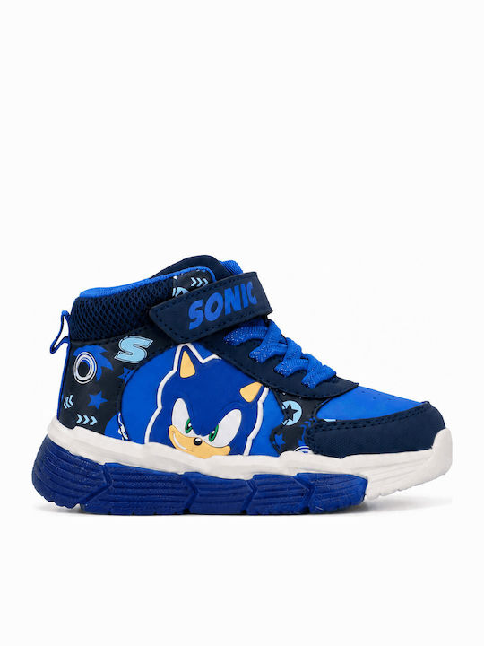 Sonic Kids High-Top Anatomical Sneakers with Hook-and-Loop Closure & Lights Blue