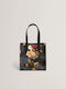Blumige Damen Schultertasche Schwarz