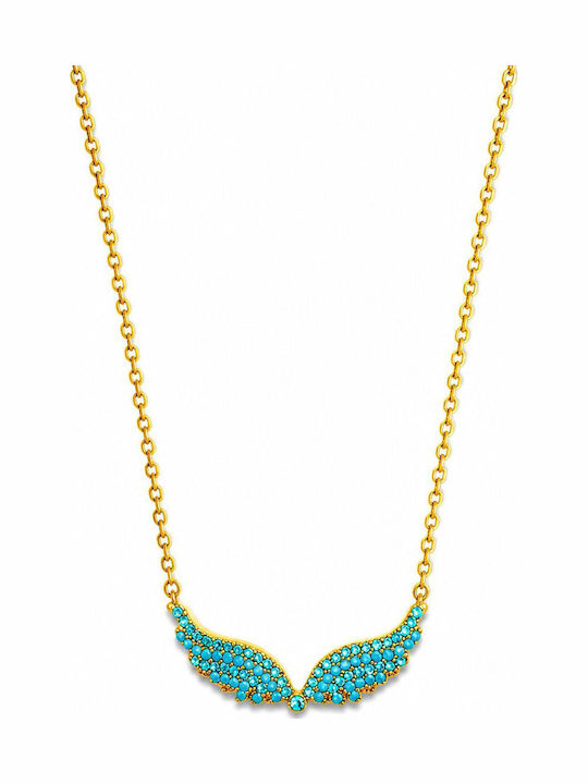 Riverio Necklace Angel Wings From Gold Plated Steel With Turquoise Zircon