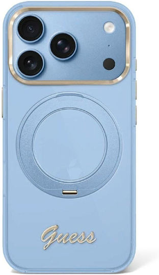 Guess Калъф Iml Ring Stand 360 Script Metal Logo Magsafe За iPhone 18 Pro 17 Pro Светлосин Guhmp18l6hccmsb