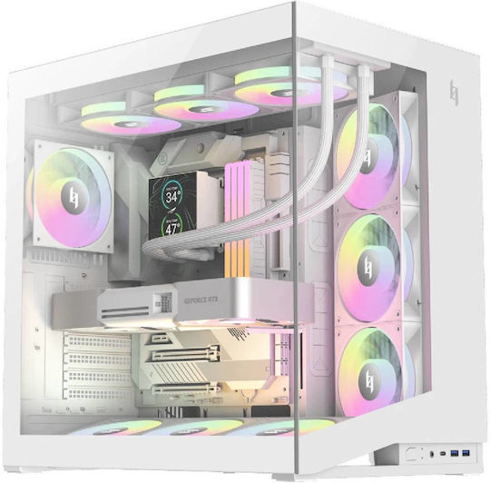 GameMax NEX C56 WH Gaming Midi Tower Computer Case with Side Window and ARGB Lighting White
