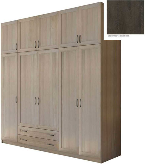 Fünf Türen Kleiderschrank mit Loft Dunkle Eiche 252x60x233cm