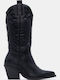 Suede Women's Cowboy Boots with Mid Heel Black