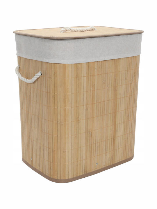Songmics Кош за пране Bamboo 60л с Капак Бежов
