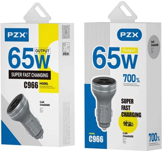 PZX Φορτιστής Αυτοκινήτου 65W με Θύρες: 1xUSB-A 1xType-C Μαύρο Χρώμα