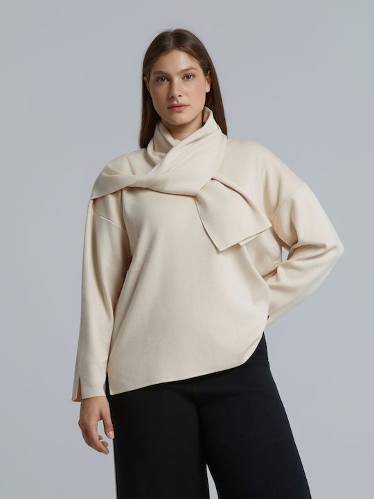 Bluza Damă Mânecă Lungă Pulover Ecru