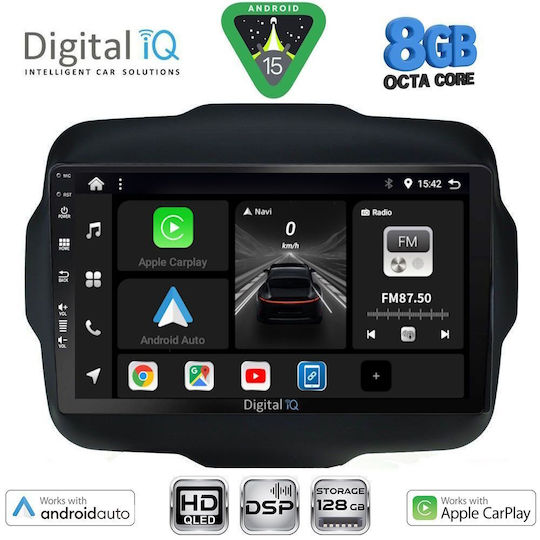 Digital IQ Автомобилна Аудио Система за Jeep Renegade 2014-2025 с Clima (Bluetooth/USB/Вграден Wi-Fi/GPS/Apple CarPlay/Android Auto) с Touch Screen 9"