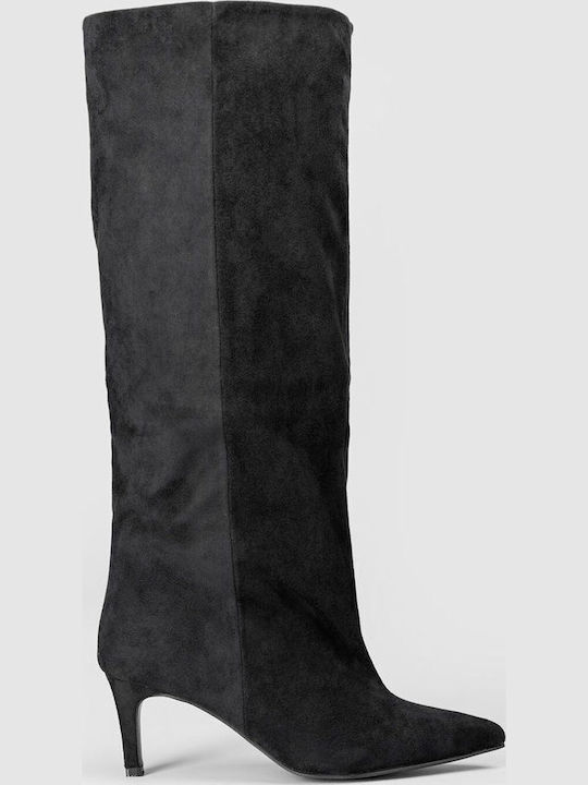 Wildleder Damenstiefel mit Mittelhohem Absatz Schwarz