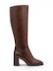 Damenstiefel mit Mittelhohem Braun Absatz