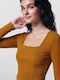 Γυναικείο Crop Top Μακρυμάνικο Camel-mustard