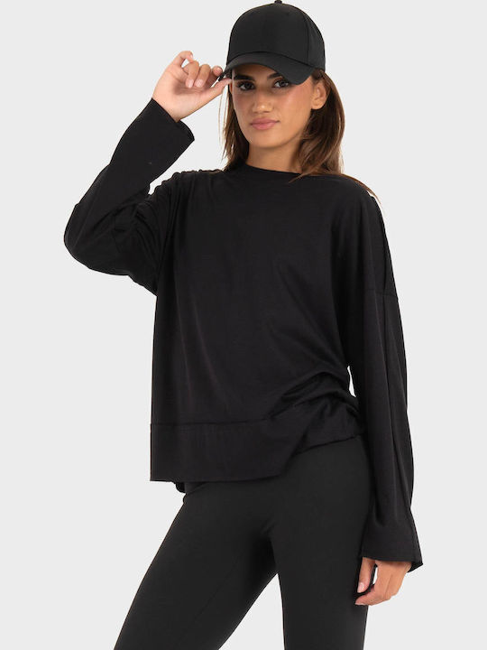 Bluza Damă Bumbac Mânecă Lungă Neagră