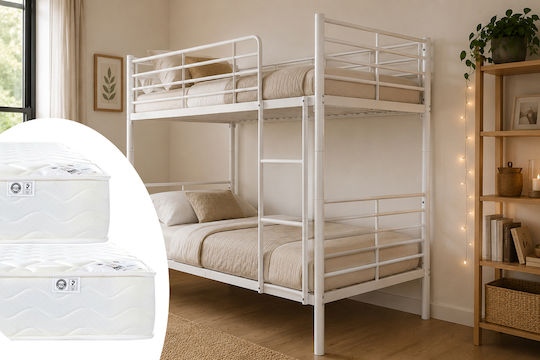 Kids Bed Bunk Single with Mattress White 90x190cm