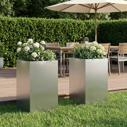 vidaXL Set of 2 Metallic Silver Flower Pots