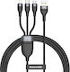 Baseus LED USB към Lightning / Type-C / micro USB Кабел 5A Черен 1.2m CA1T3-G1