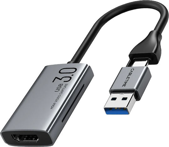 Cabletime Videoaufnahme Ct-achc3-ag Hdmi Usb & Usb-c 4k/30hz Grau Verschiedenes TV- und Videozubehör