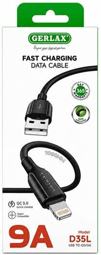 Gerlax USB-A To Lightning Cable Black 1m 2222222102142