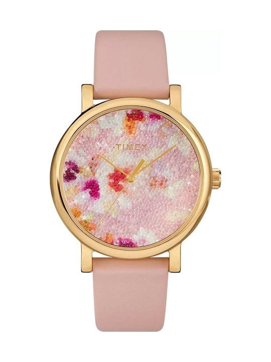 Timex Bloom Дамски Часовник 38mm Кварцов с Розова Кожена Каишка