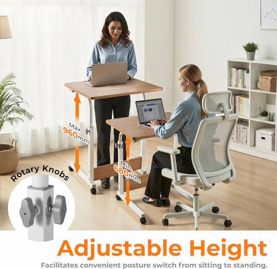 Wooden Grey Desk with Metal Legs & Adjustable Height 60x50cm