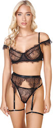 Sexy Dessous-Set Mit Spitze String Korsett Straps Schwarz