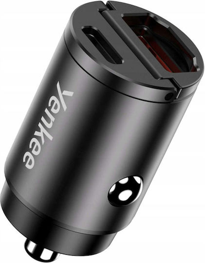 Yenkee Car Charger 30W 4A Fast Charging with Ports 1xUSB-A 1xType-C