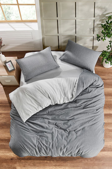Rebeka Home Подредба Плик За Завивка 100% Памучен 150x220см Единичен с Калъфка и 1 Чаршаф Светлосив