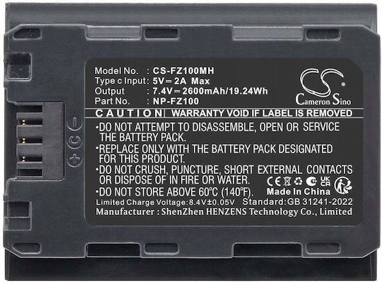 Cameron Sino NP-FZ100 Sony Alpha A7 A7r III IV A9 A6600 A6700 Kamera-Batterien Typ Cs-FZ100MH