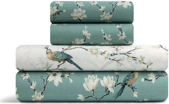 Lino Home Подредба Пликове за завивки 160x240cm Единична с Калъфка за Възглавница Parrots Петролен