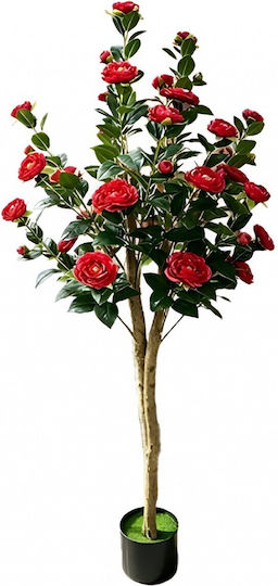 Artificial Camellia Tree 160cm Realistic Decoration Red Flowers Living Room Office & Professional Spaces