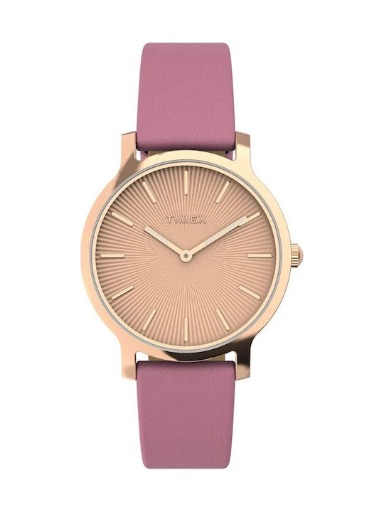 Timex Дамски часовник 34mm Кварцов с Розов Кожен Каишка