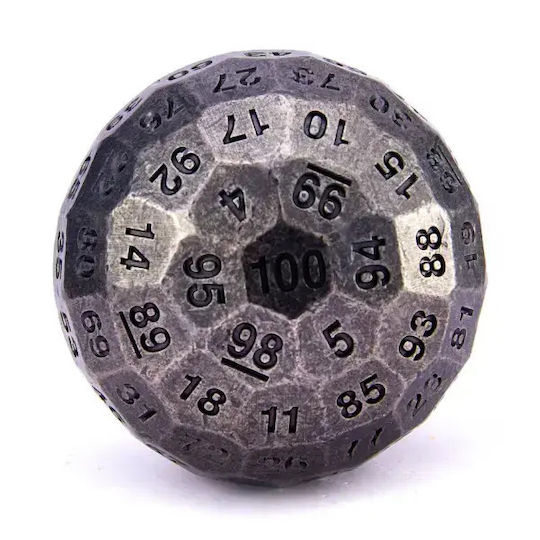 Suegao 100-sided Solid Metal Polyhedral Die Tabletop Rpg Iron Grey