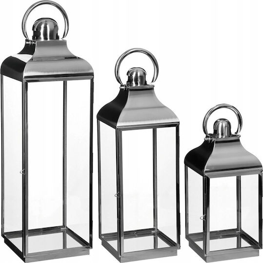 Atmosphera Set Laternen Glas Silber 3Stücke