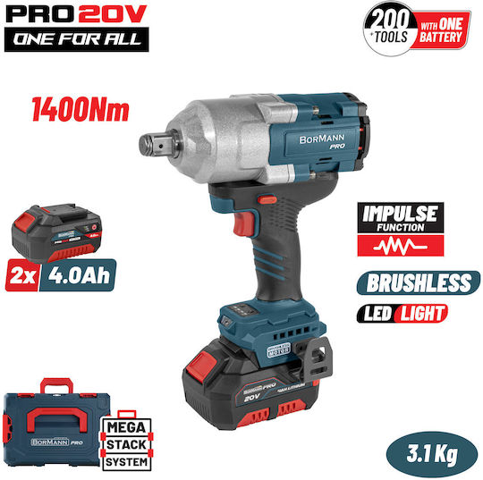 Bormann Pro BBP5392X44CΑ Brushless Battery Impact Wrench 20V 2x4Ah with 3/4" Socket