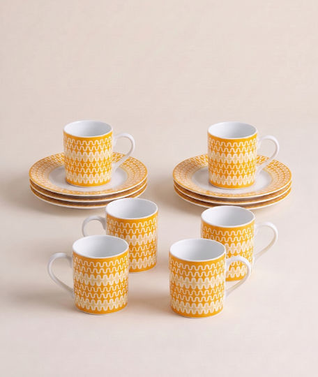 Ionia Illusion Set Cesti Cafea din Porțelan Galbene 6 bucăți