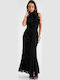 Maxi Evening Dress Shirt Dress Velvet Open Back Black